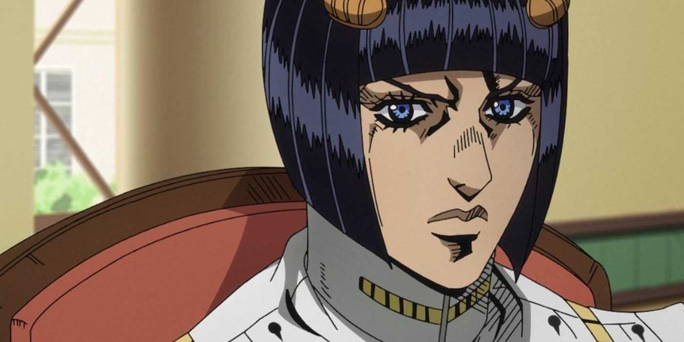 Bruno Bucciarati makes a neutral face.