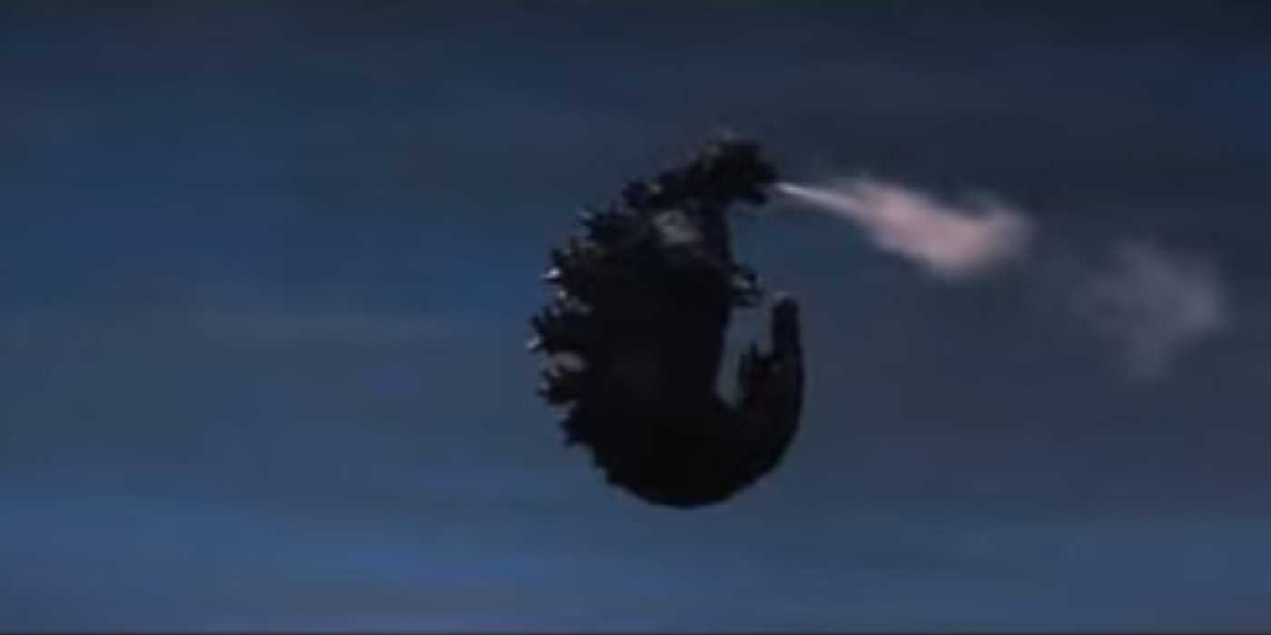 Godzilla flying through the air in Godzilla vs. Hedorah