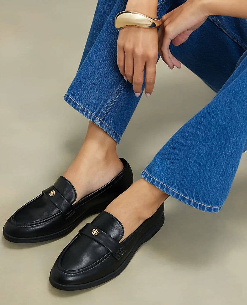 River Island Black Faux Leather Metal Decal Loafers