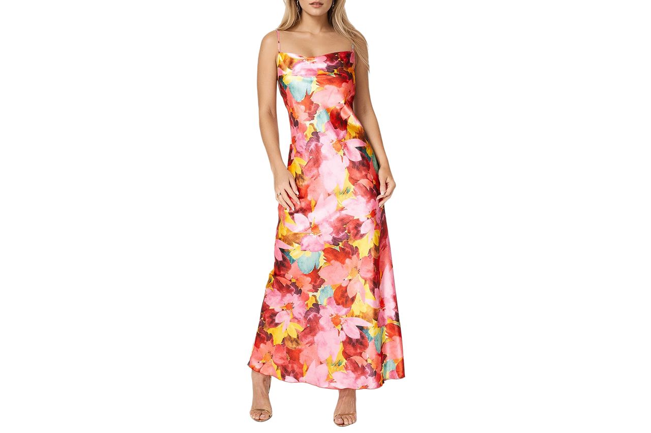 bebe Bias Cut Satin Maxi Dress