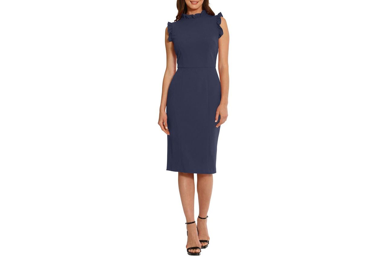 Maggy London Ruffle Mock Neck Sheath Dress