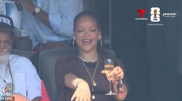 The singer, 38, joined a string of big names at the match in New York's MetLife Stadium, with Spain crowned world champions for the second time after beating Argentina 1-0