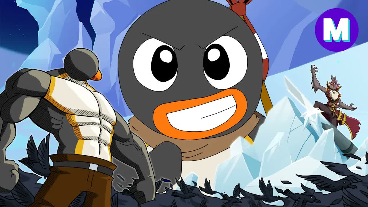 A lost penguin enters the ice cave and realizes he is not alone