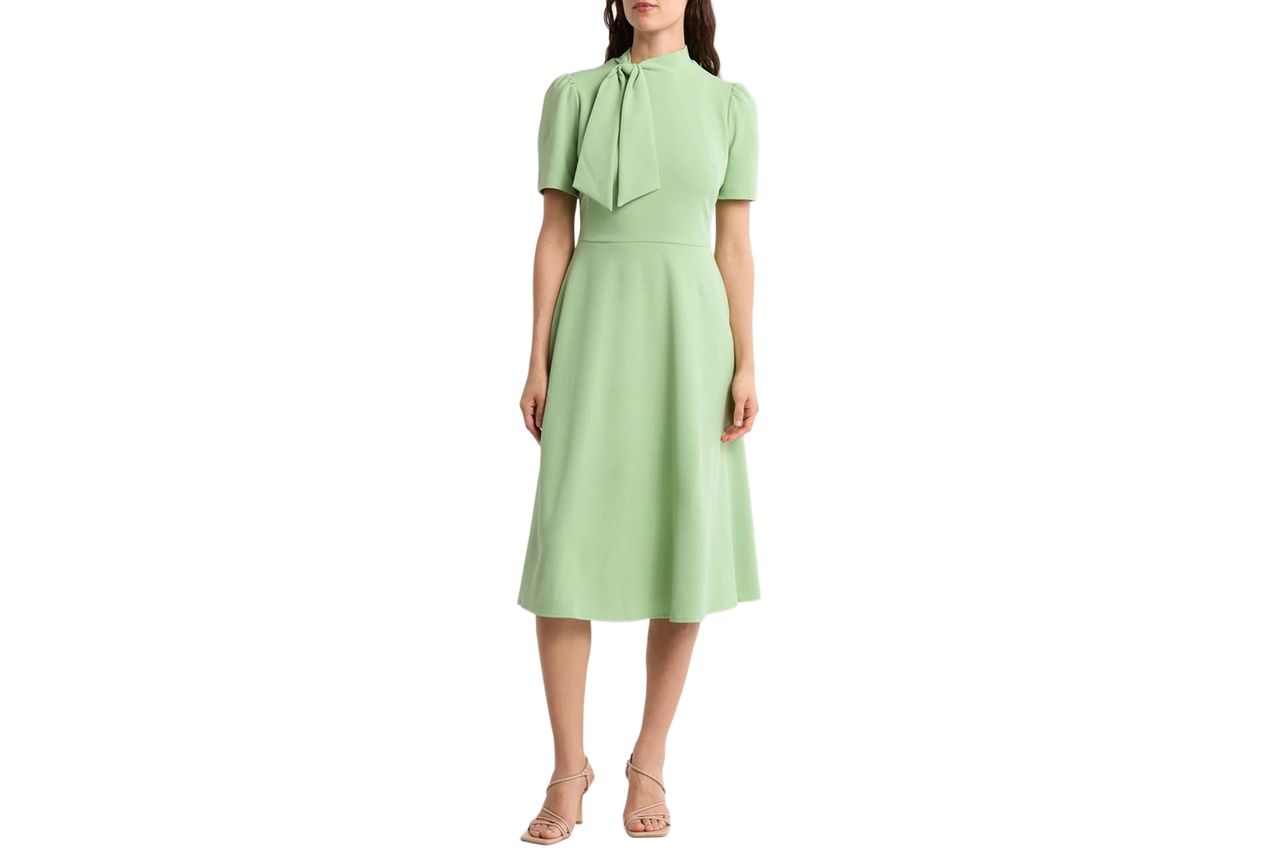 Maggy London Short Sleeve Necktie Midi Dress
