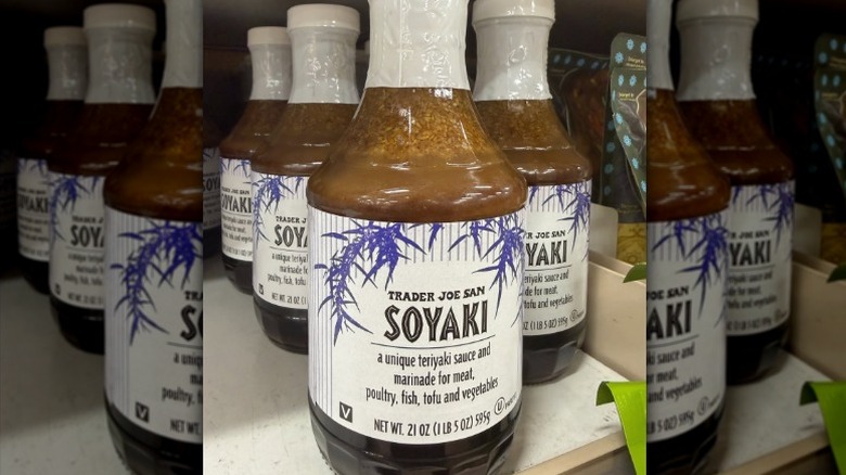 Bottles of Trader Joe's Soyaki on a shelf.