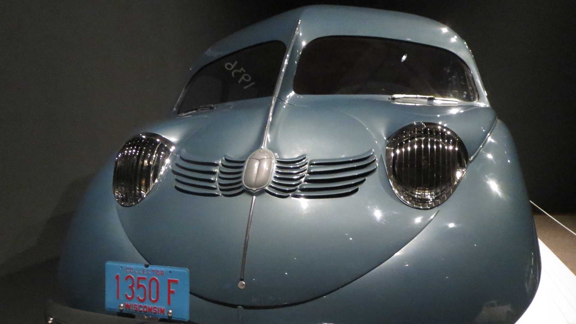 The scarab insignia on the grille of a Stout Scarab