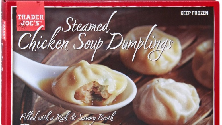 A package of Trader Joe's Steamed Chicken Soup Dumplings.