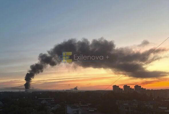 Smoke rises over the city of Podolsk