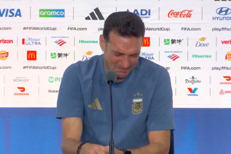 Lionel Scaloni breaks down in tears as he faces the media