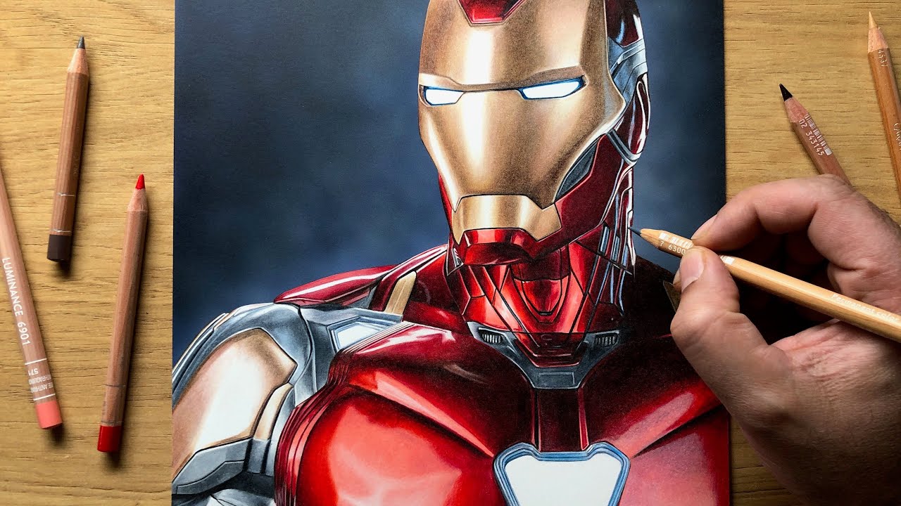 Epic Iron Man drawing in time lapse and real time