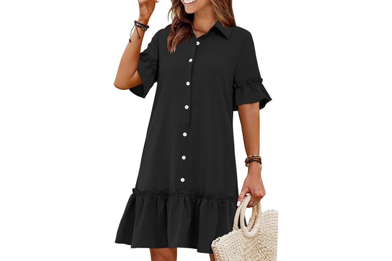 Wkior Casual Shirt Dress Button