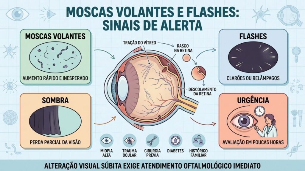 Moscas volantes que surgem de repente junto com flashes de luz não são ...
