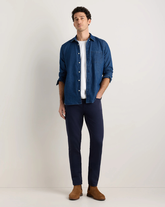 A pair of timeless Quince pants at the insanely good price the brand is known for