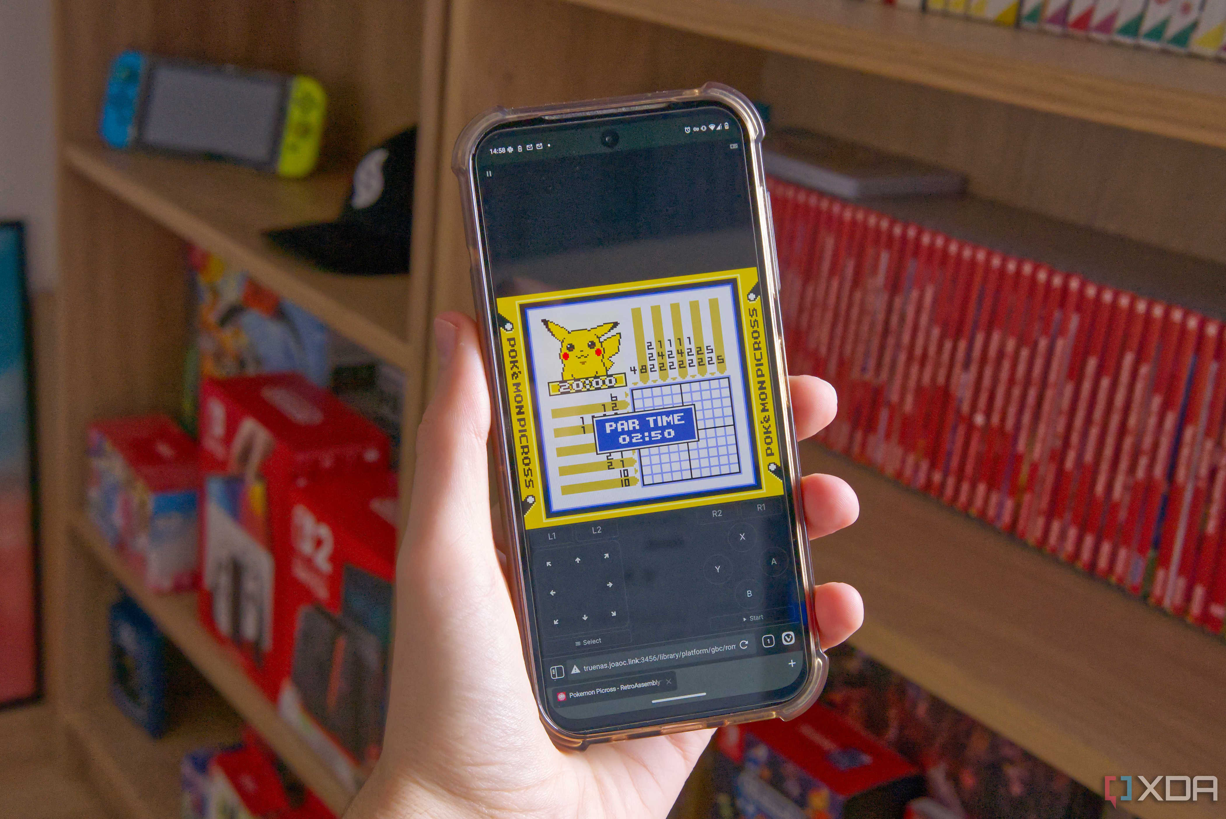 A phone being used to play Pokémon Picross using RetroAssembly