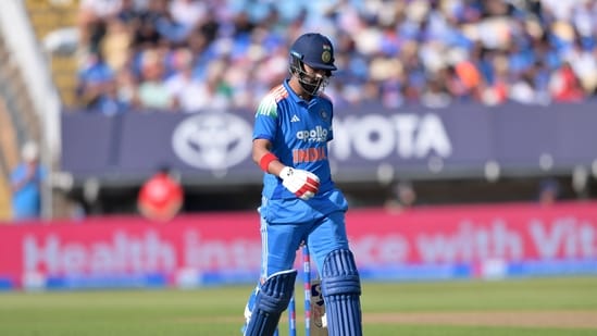 India's KL Rahul walks off the pitch after being bowled out by England's Jofra Archer.