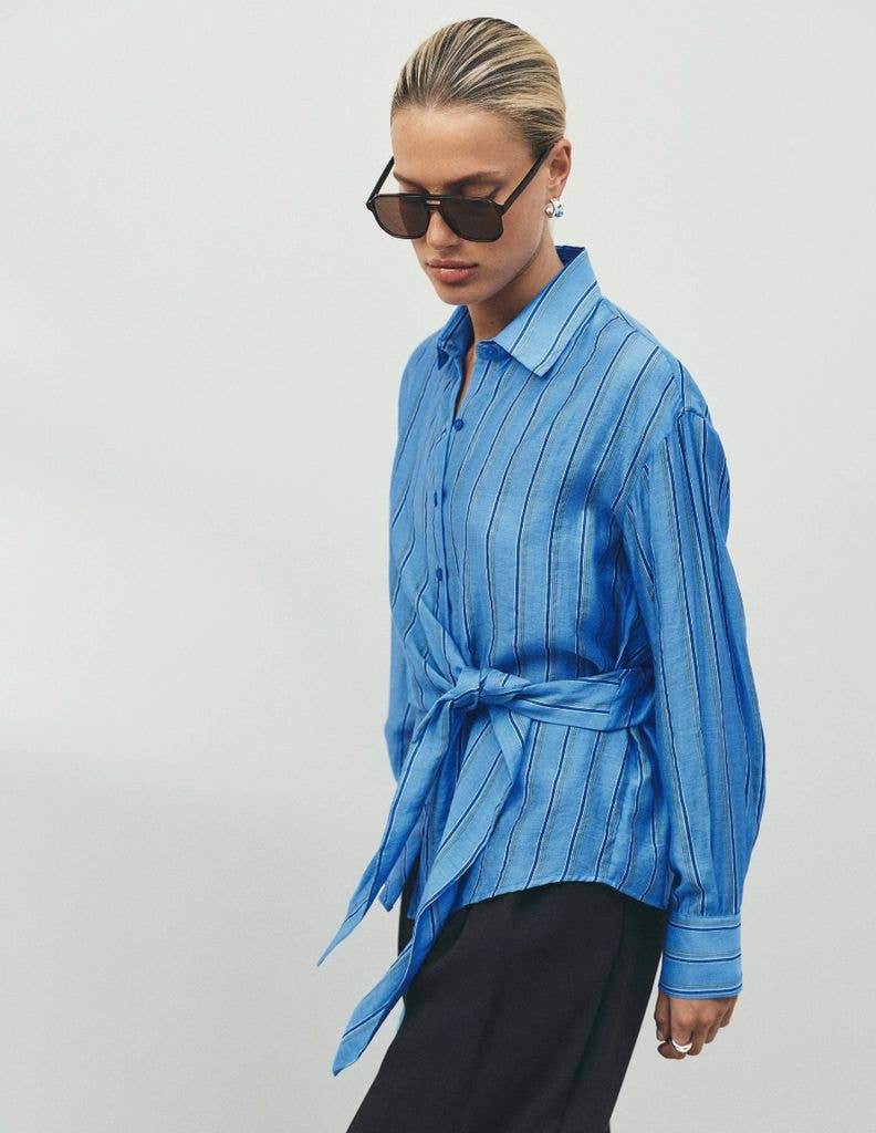 NEXT Blue Stripe Lightweight Tie Wrap Long Sleeve Shirt