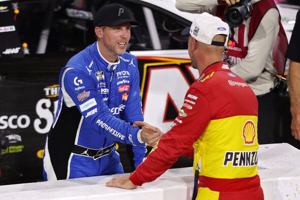 Joey Logano and Denny Hamlin finished in first and second, respectively