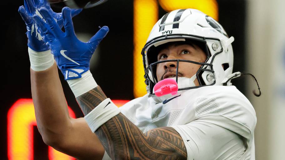 BYU tight end Roger Saleapaga at BYU Spring Camp