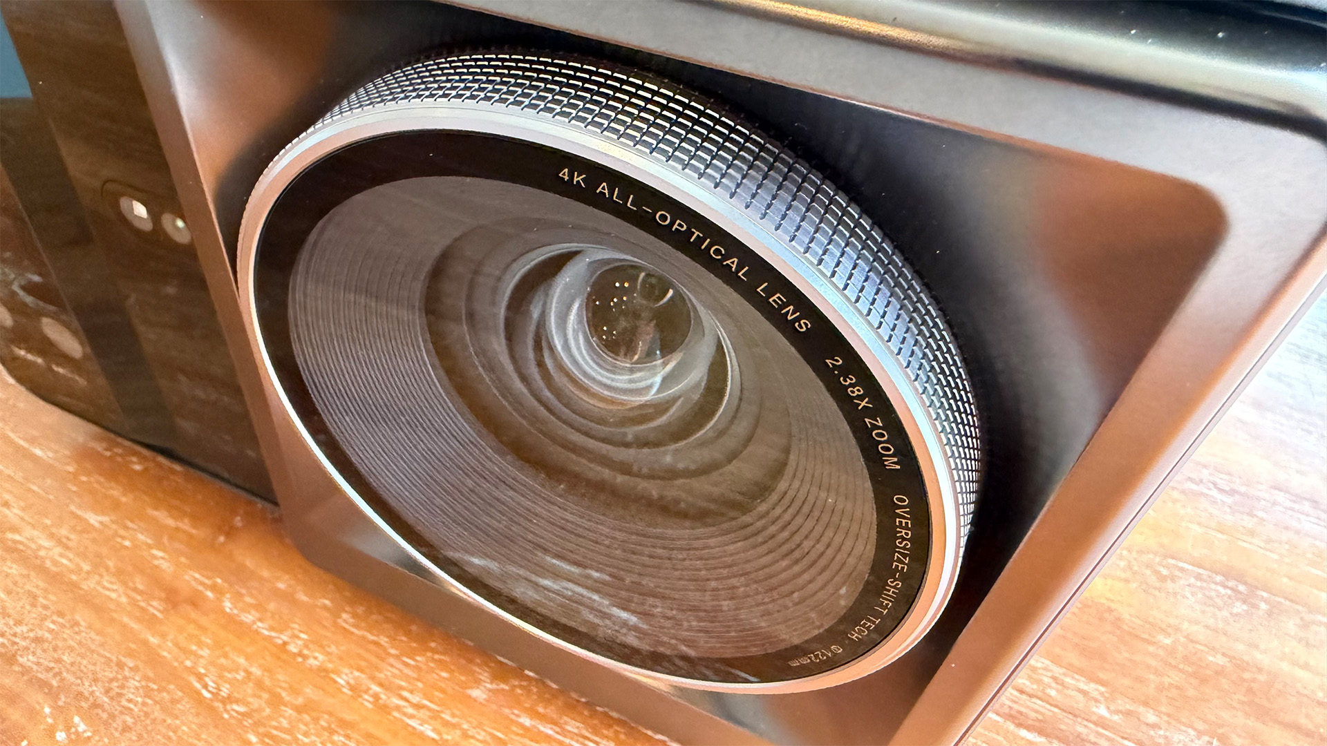 Hisense XR10 home cinema projector, close up on lens