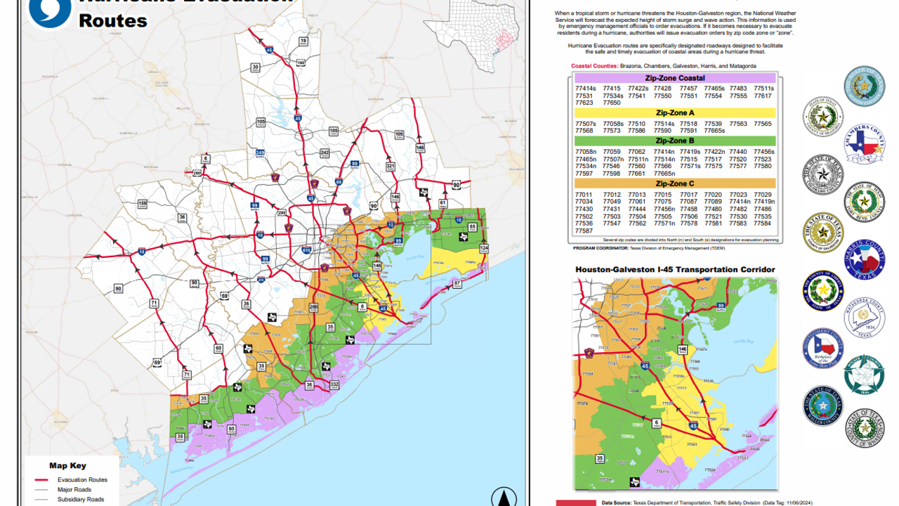 Houston evacuation routes, zones by zip code for 2026 hurricane season