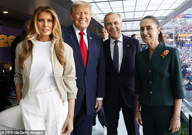 President Donald Trump, his wife, First Lady Melania Trump, and their son, Barron Trump, were also spotted at the soccer game in a separate box alongside Canada's Prime Minister Mark Carney and Mexico's President Claudia Sheinbaum.
