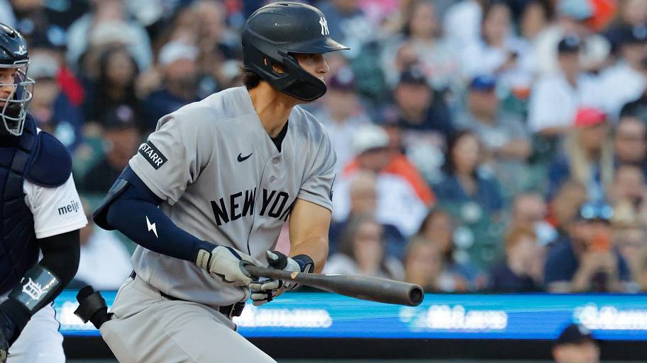 New York Yankees right fielder Spencer Jones (78) hits a single.