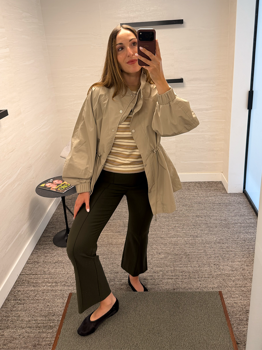 Anna LaPlaca trying on fall fashion items from the Nordstrom Anniversary Sale.