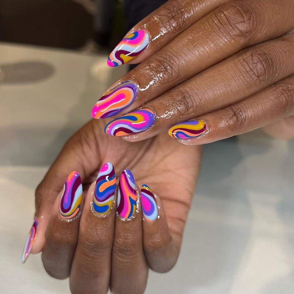 Colorful Abstract Swirls - InStyle August Nails