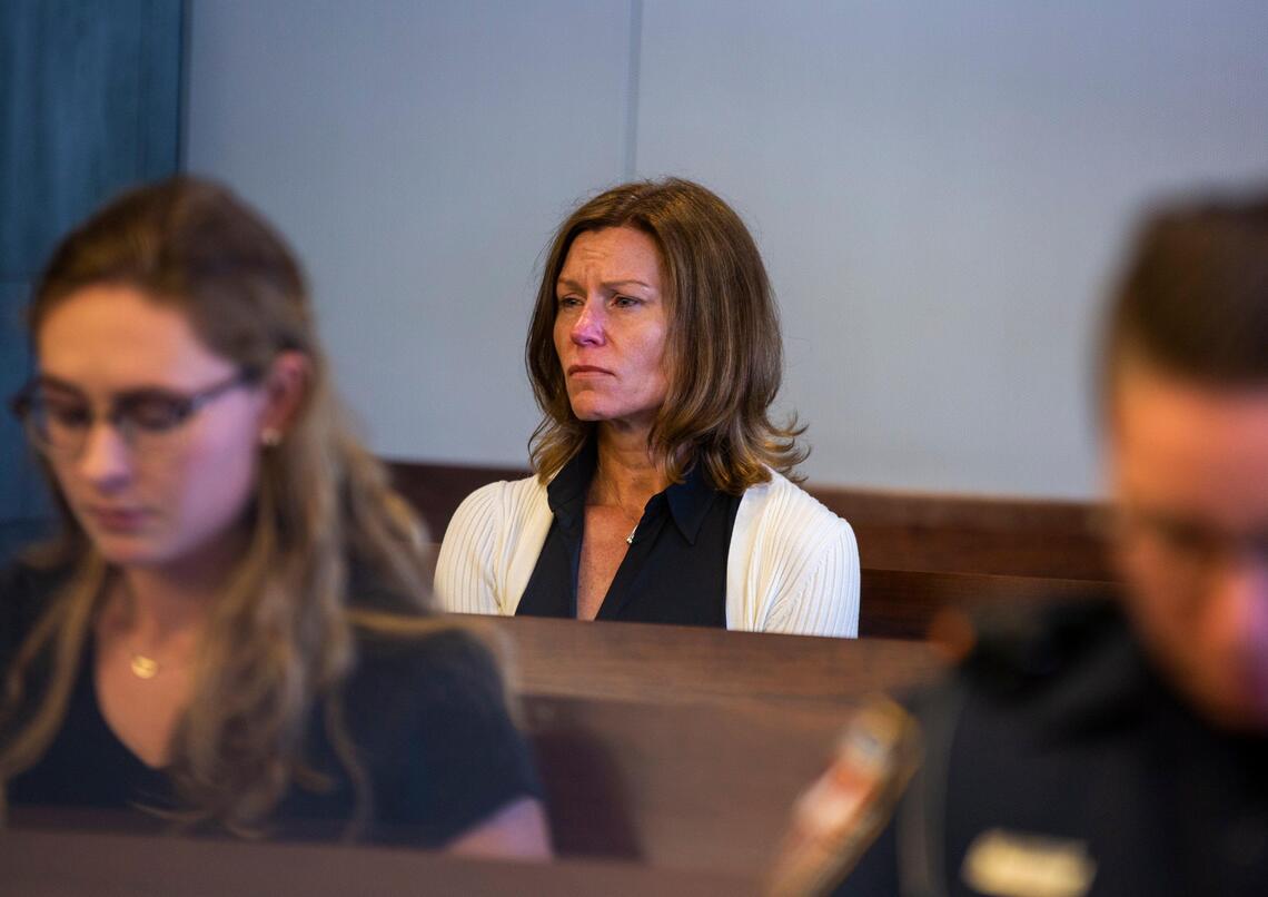 Julie Seel listens to testimony during a hearing at the Durham County Courthouse in 2019.