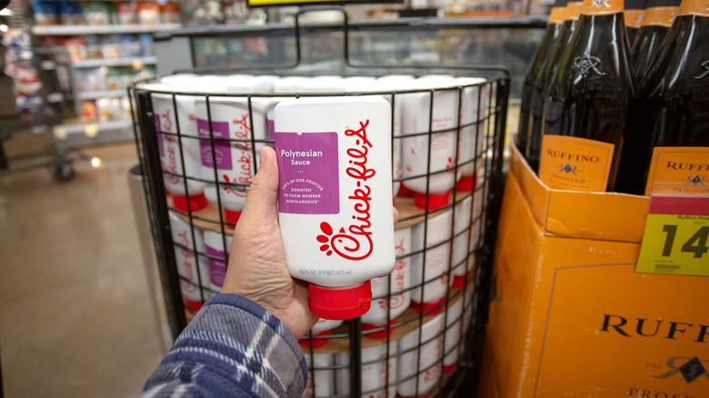 a bottle of Chick-fil-A's Polynesian sauce at a grocery store