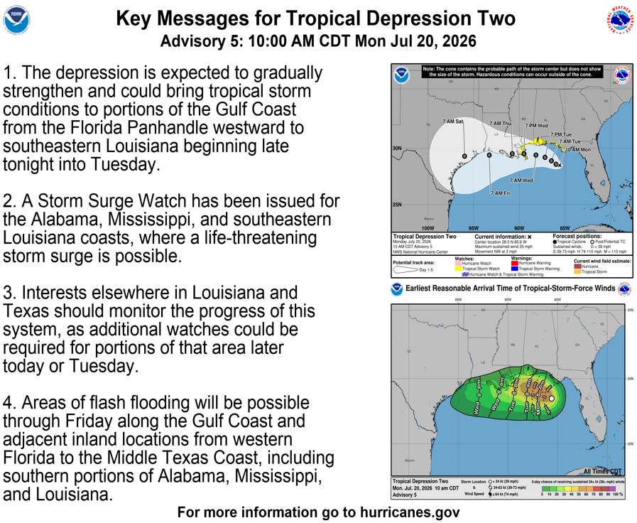 NHC Tropical Depression Two Key Messages