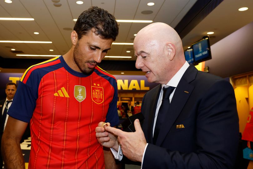 FIFA boss Gianni Infantino was on hand to give out Spain its championship rings for winning the World Cup