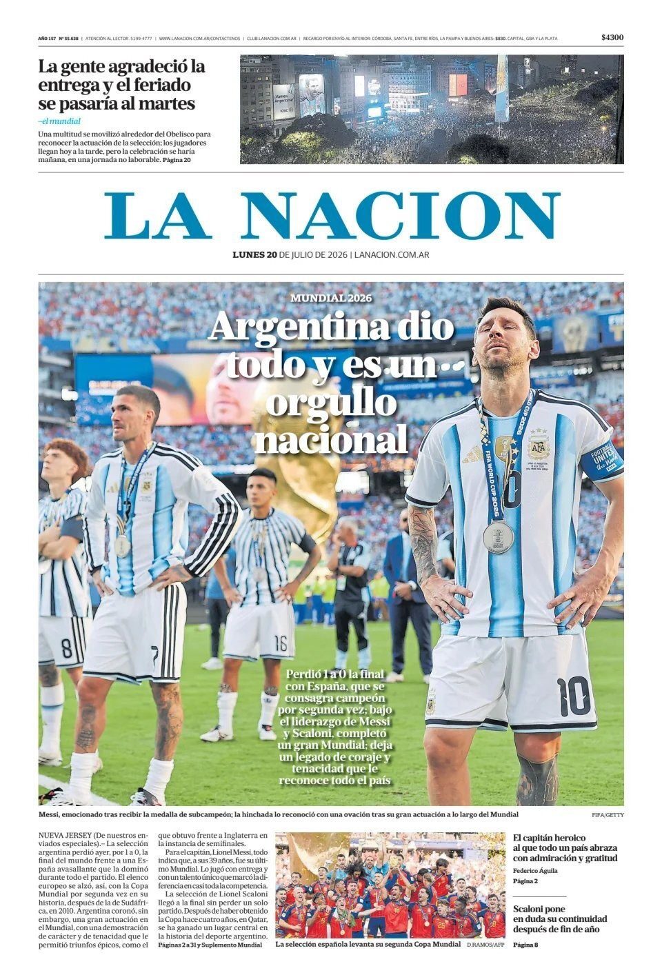 La Nacion runs the headline: 'Argentina gave their all, and they are the pride of the nation'