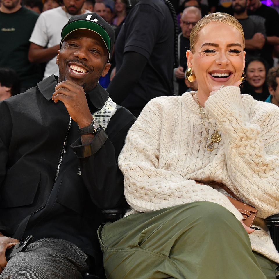 Rich Paul and Adele attend a basketball game between the Los Angeles Lakers and the Dallas Mavericks