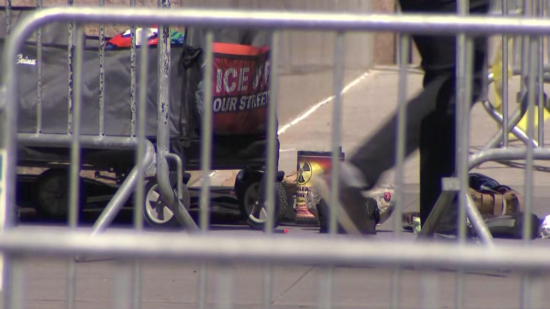 An airsoft rifle, carbon dioxide cartridges, halogen lighting and a helmet were among the items found at 26 Federal Plaza after an explosion. / Credit: CBS News New York