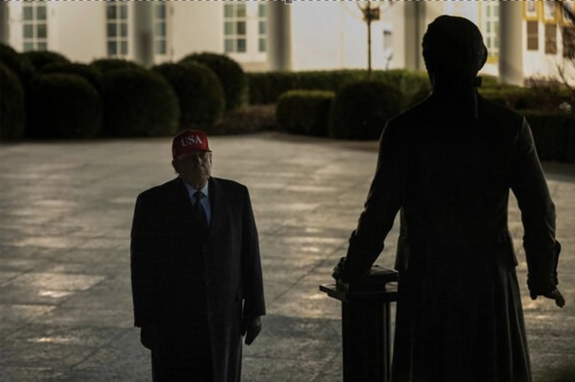 Trump appears to be collecting life-size statues and moving them onto the White House grounds when no one is looking