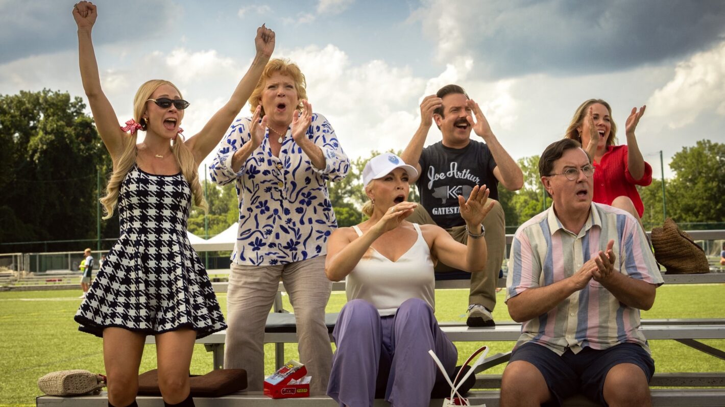 Juno Temple, Becky Ann Baker, Hannah Waddingham, Jason Sudeikis, Jeremy Swift, and Andrea Anders in 'Ted Lasso' Season 4