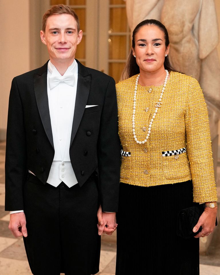 Danish cyclist and Tour de France winner Jonas Vingegaard and wife Trine Marie Vingegaard Hansen arrive for a State Banquet at Christiansborg Castle
