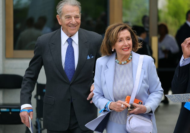 Former Speaker of the House Nancy Pelosi and her husband, Paul Pelosi, attend the dedication ceremony for the opening of the Barack Obama Presidential Center on June 18 in Chicago.