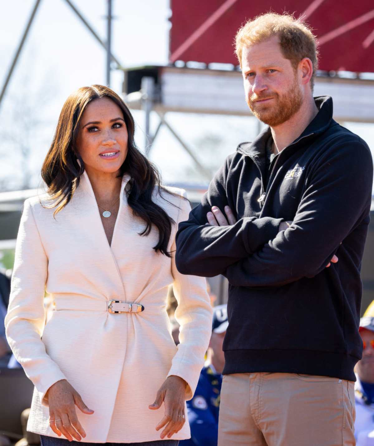 Meghan, Duchess of Sussex and Prince Harry, Duke of Sussex attend day two of the Invictus Games 2020 at Zuiderpark on April 17, 2022 in The Hague, Netherlands.