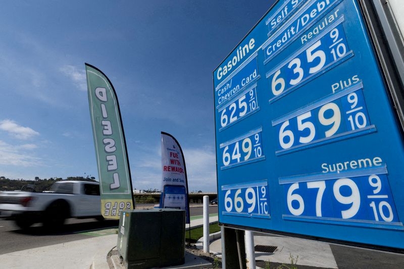 FILE PHOTO: Price of gasoline shown at gas station in California