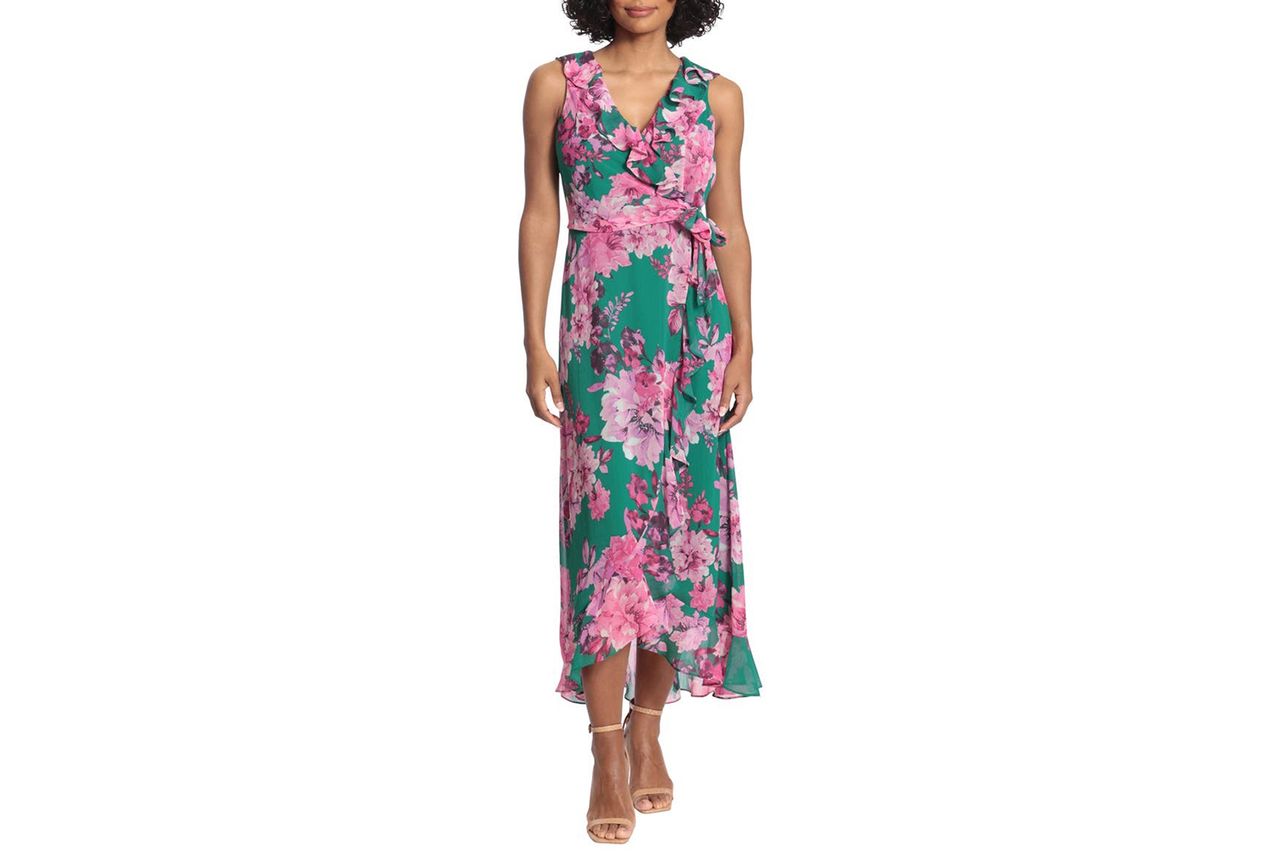 London Times Femme Floral Yoryu Ruffle Hem Dress