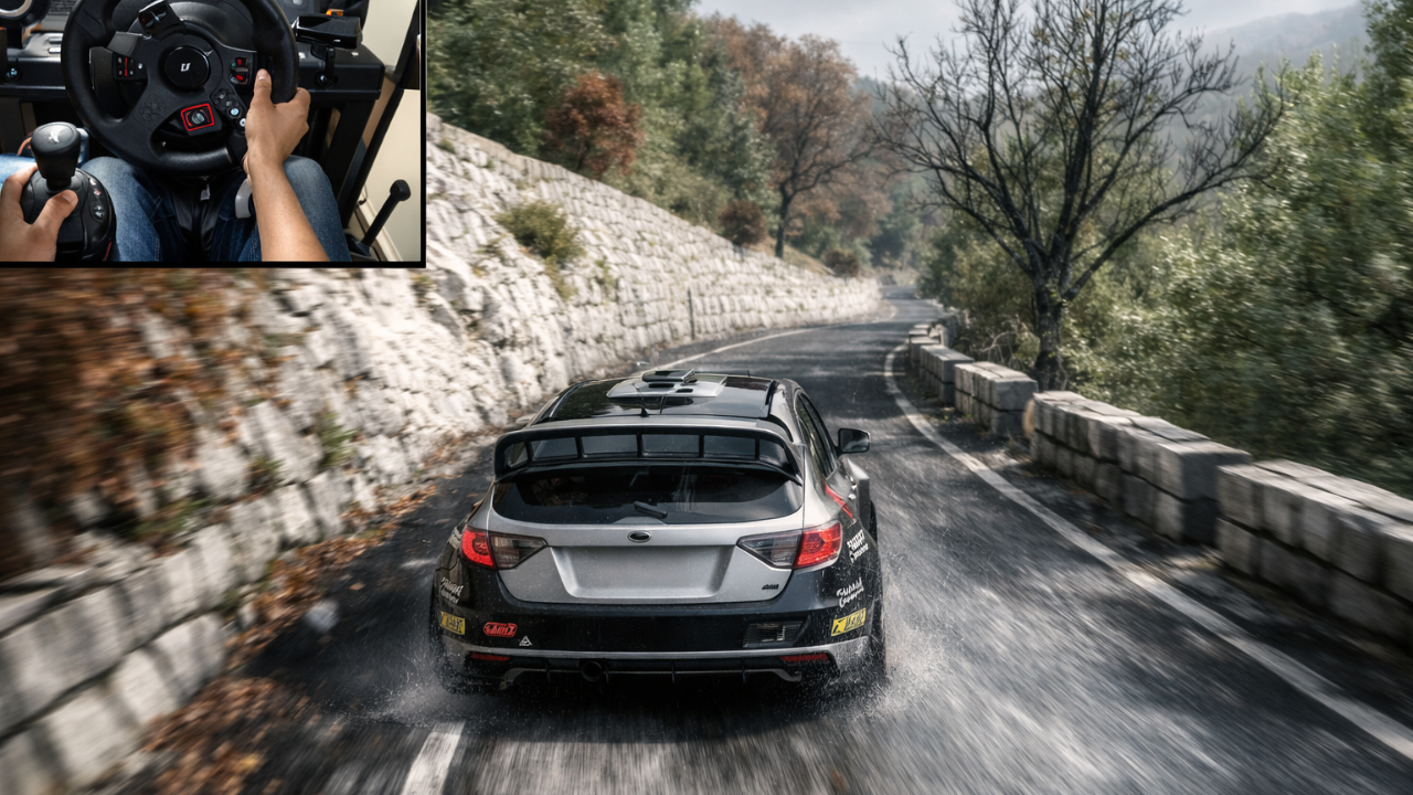 Rally racing the Subaru Impreza STI with a steering wheel setup