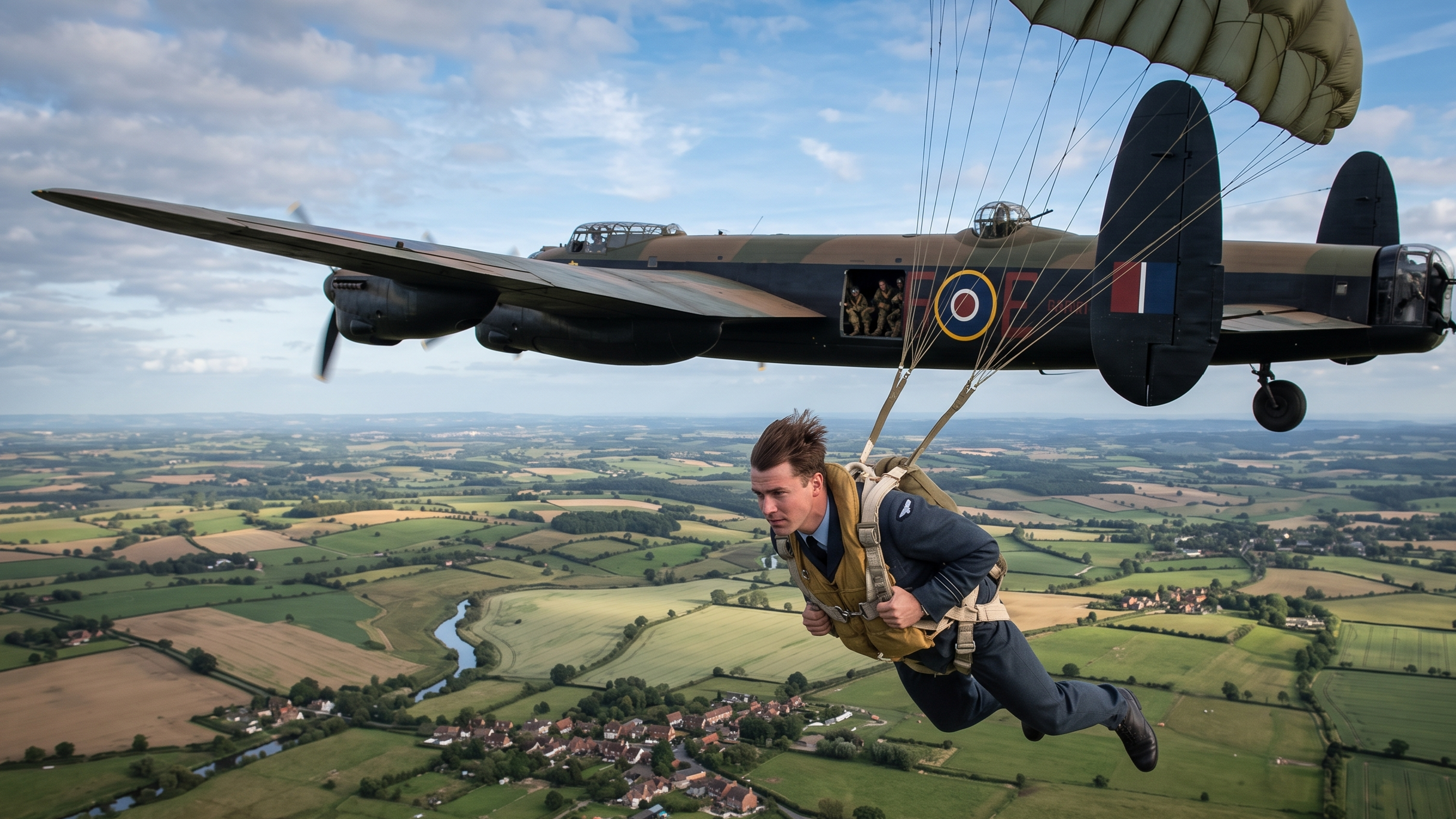 A Lancaster bomber caught fire, 