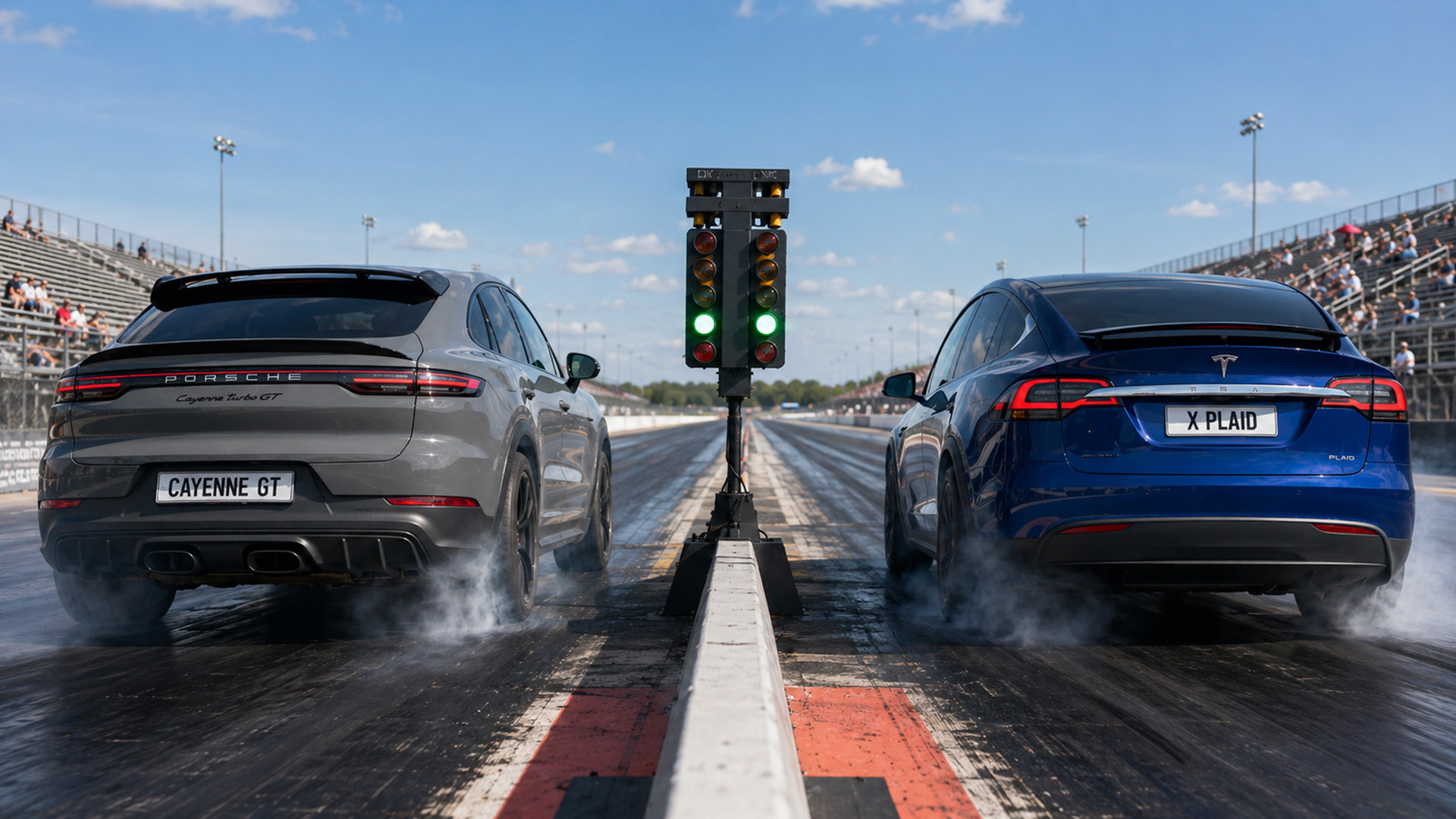 Tesla Model X Plaid races Cayenne Turbo GT with passengers