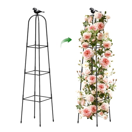 Mqhuayu 67 Inch Adjustable Garden Obelisk Trellis for Climbing Plants , Rustproof Metal Plant Support Frame, Outdoor Indoor Climbing Vine Cucumber Tomato Growing Stand