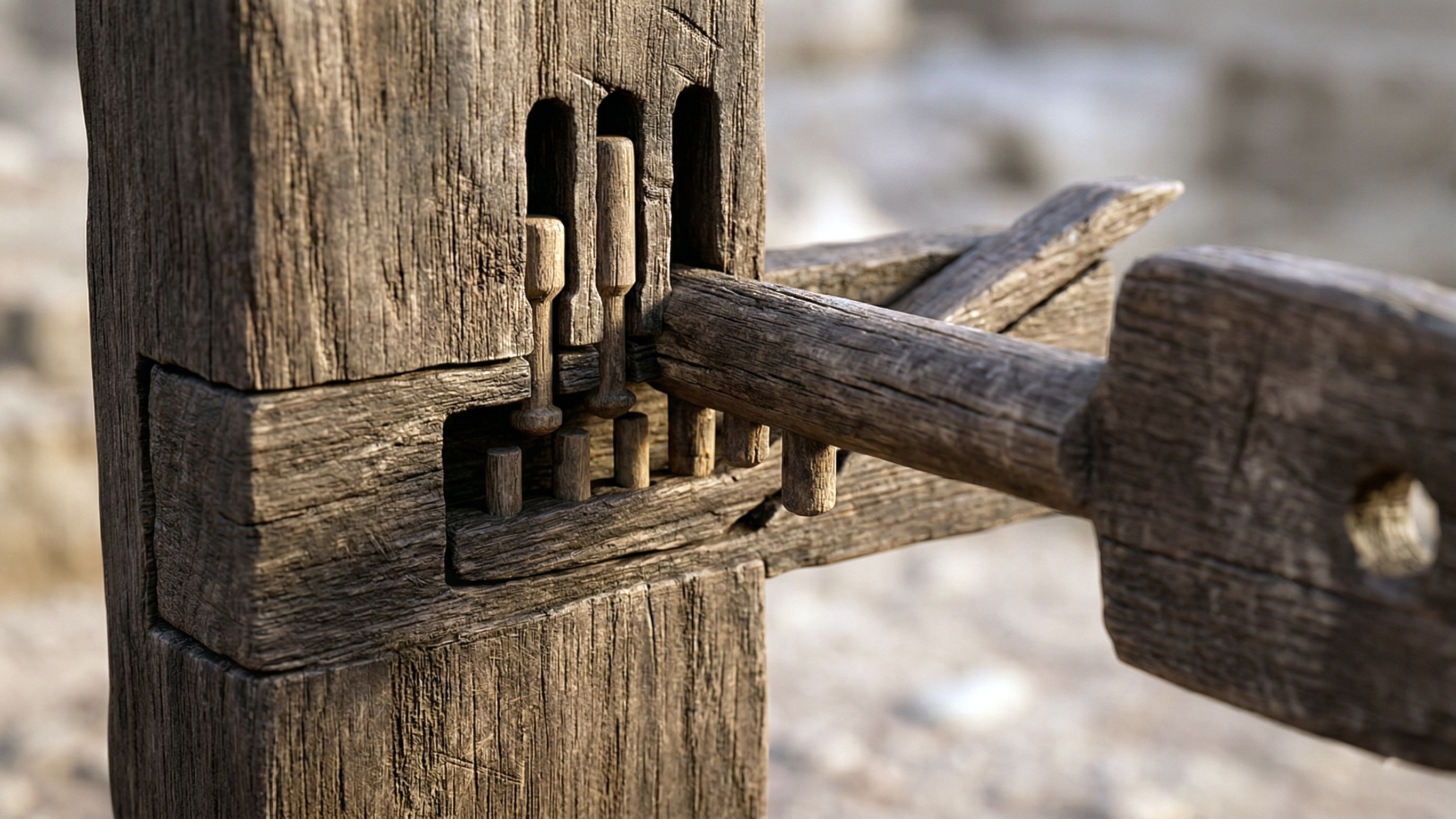 The first pin lock opened with a giant wooden toothbrush key