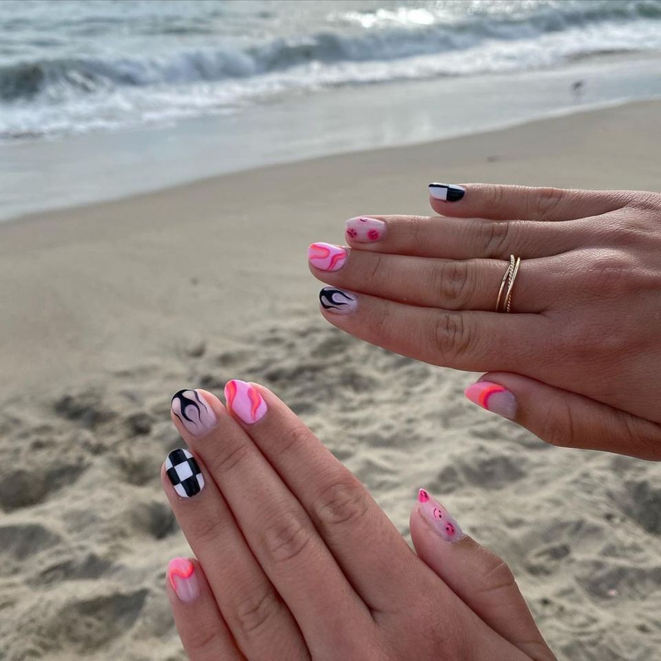 Pink, Black, and White Mix-n-Match Nails - InStyle August Nails