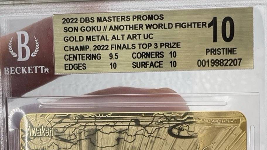 2022 Dragon Ball Masters Promo Gold Metal Alt Art Son Goku, Another World Fighter BGS 10