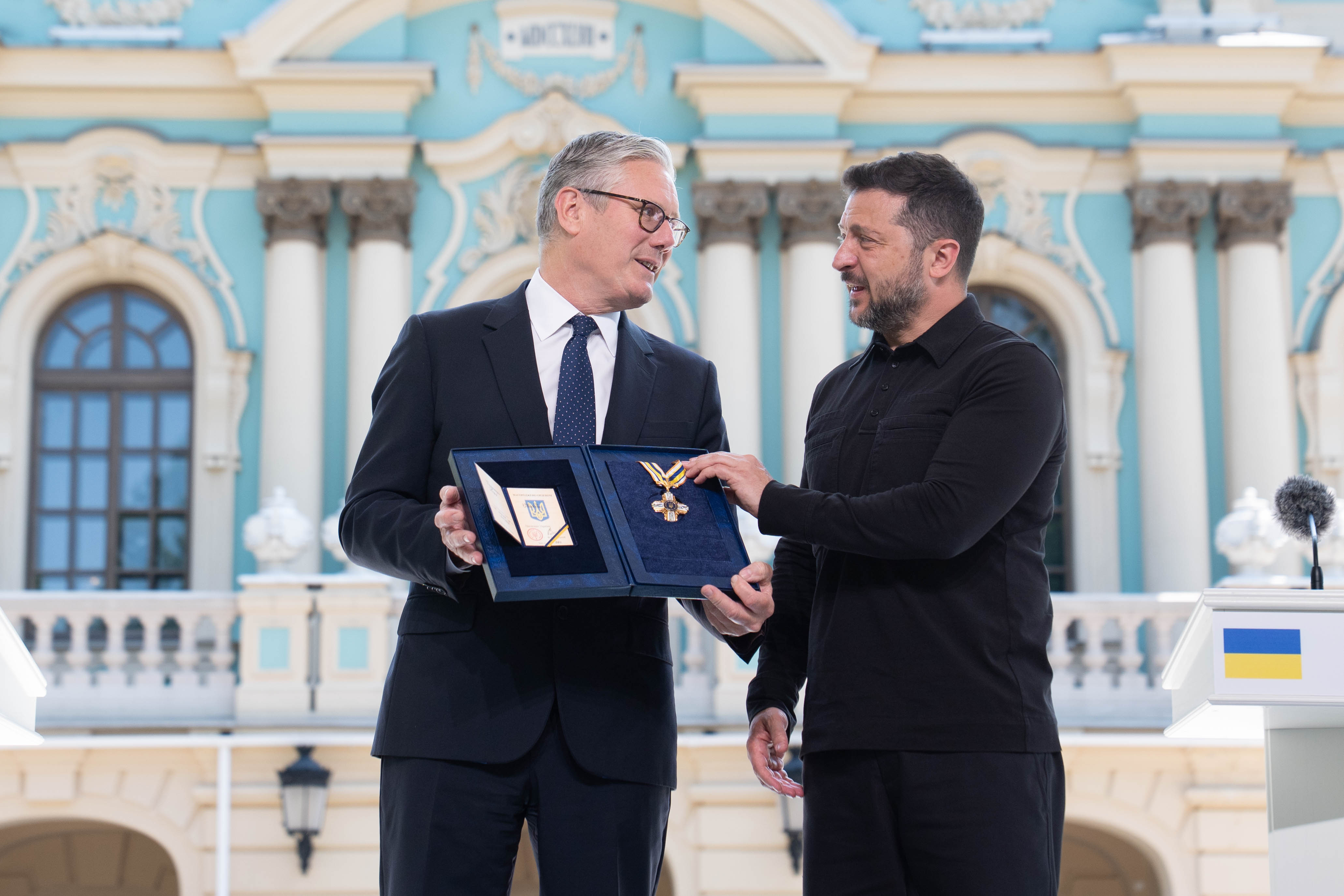 Former PM Sir Keir Starmer being presented with The Order of Freedom by Ukrainian President Volodymyr Zelensky in the gardens of the Presidential Palace in Kyiv (PA Wire)